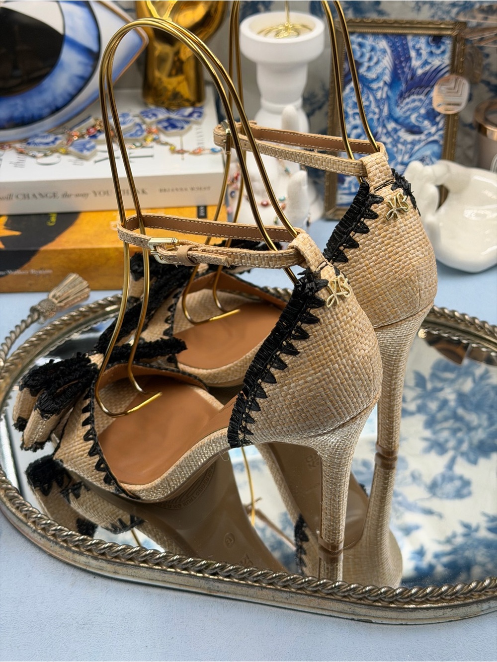 🆕 KG KURT GEIGER 🧿 NWOB Robbie Bow-Embellished Raffia High Heel, Sz 37 US 7 - Picture 8 of 15